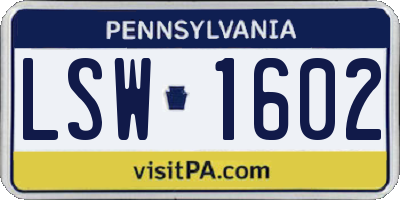 PA license plate LSW1602