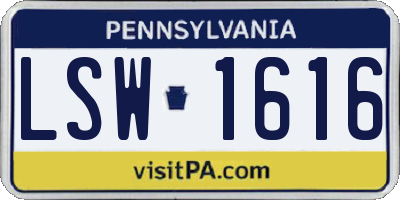 PA license plate LSW1616