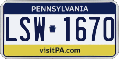 PA license plate LSW1670