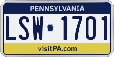 PA license plate LSW1701