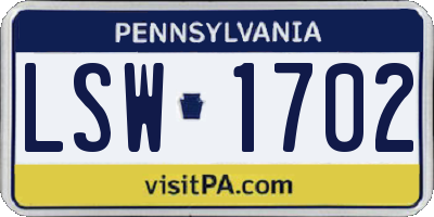 PA license plate LSW1702