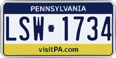 PA license plate LSW1734