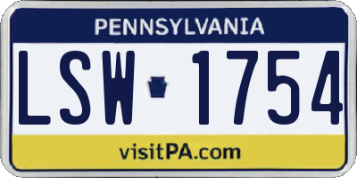 PA license plate LSW1754