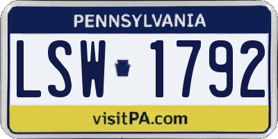 PA license plate LSW1792