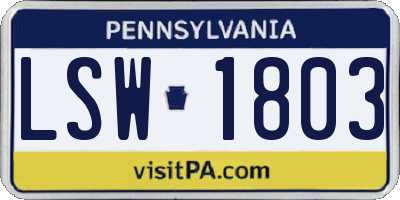 PA license plate LSW1803