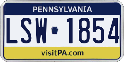 PA license plate LSW1854