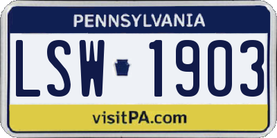 PA license plate LSW1903