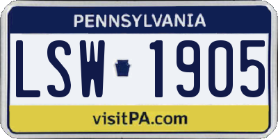 PA license plate LSW1905