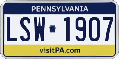 PA license plate LSW1907