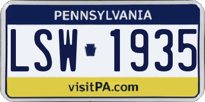 PA license plate LSW1935