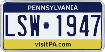 PA license plate LSW1947