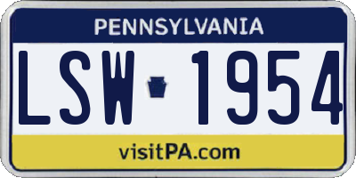 PA license plate LSW1954