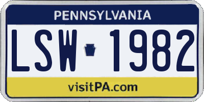 PA license plate LSW1982
