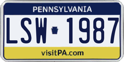 PA license plate LSW1987