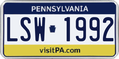 PA license plate LSW1992