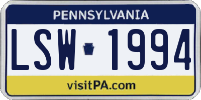 PA license plate LSW1994
