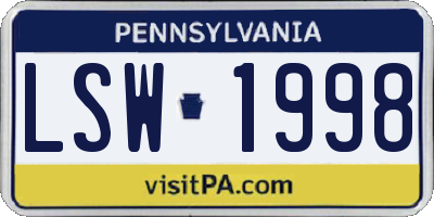 PA license plate LSW1998