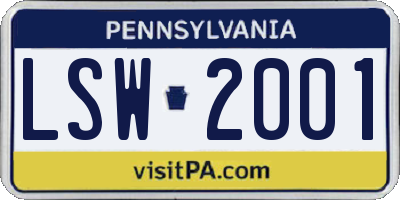 PA license plate LSW2001