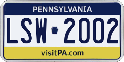 PA license plate LSW2002
