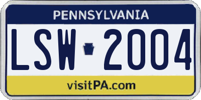 PA license plate LSW2004