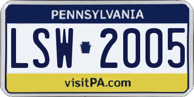 PA license plate LSW2005
