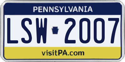 PA license plate LSW2007