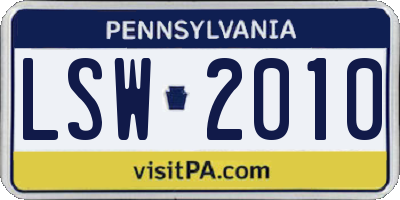 PA license plate LSW2010