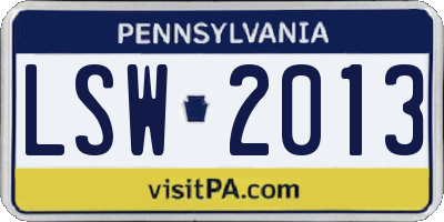 PA license plate LSW2013