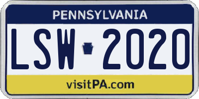 PA license plate LSW2020