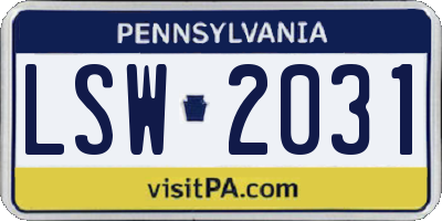 PA license plate LSW2031