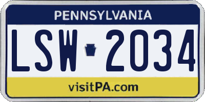 PA license plate LSW2034