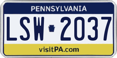 PA license plate LSW2037