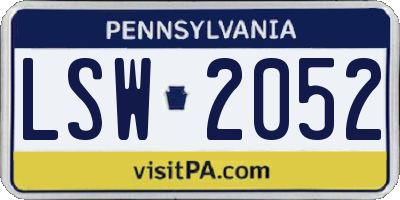 PA license plate LSW2052