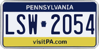 PA license plate LSW2054