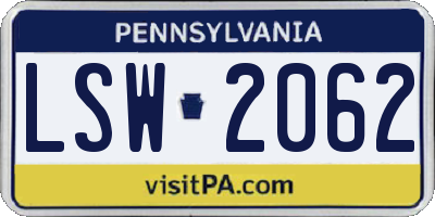 PA license plate LSW2062