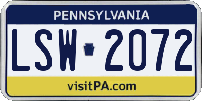 PA license plate LSW2072