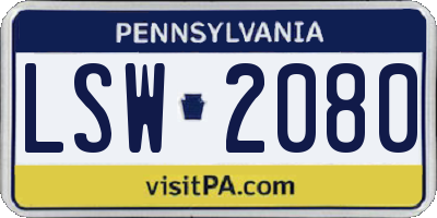 PA license plate LSW2080