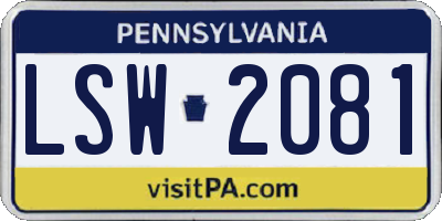 PA license plate LSW2081