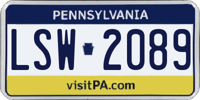PA license plate LSW2089