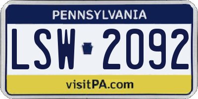 PA license plate LSW2092