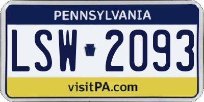 PA license plate LSW2093