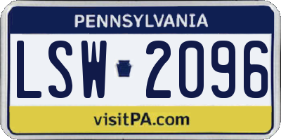PA license plate LSW2096