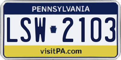 PA license plate LSW2103