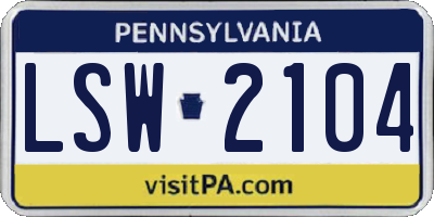 PA license plate LSW2104
