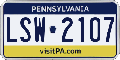 PA license plate LSW2107