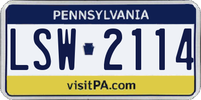 PA license plate LSW2114