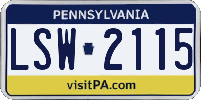 PA license plate LSW2115