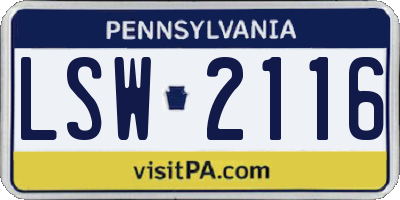 PA license plate LSW2116
