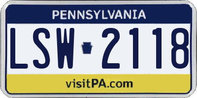 PA license plate LSW2118