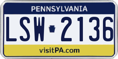 PA license plate LSW2136